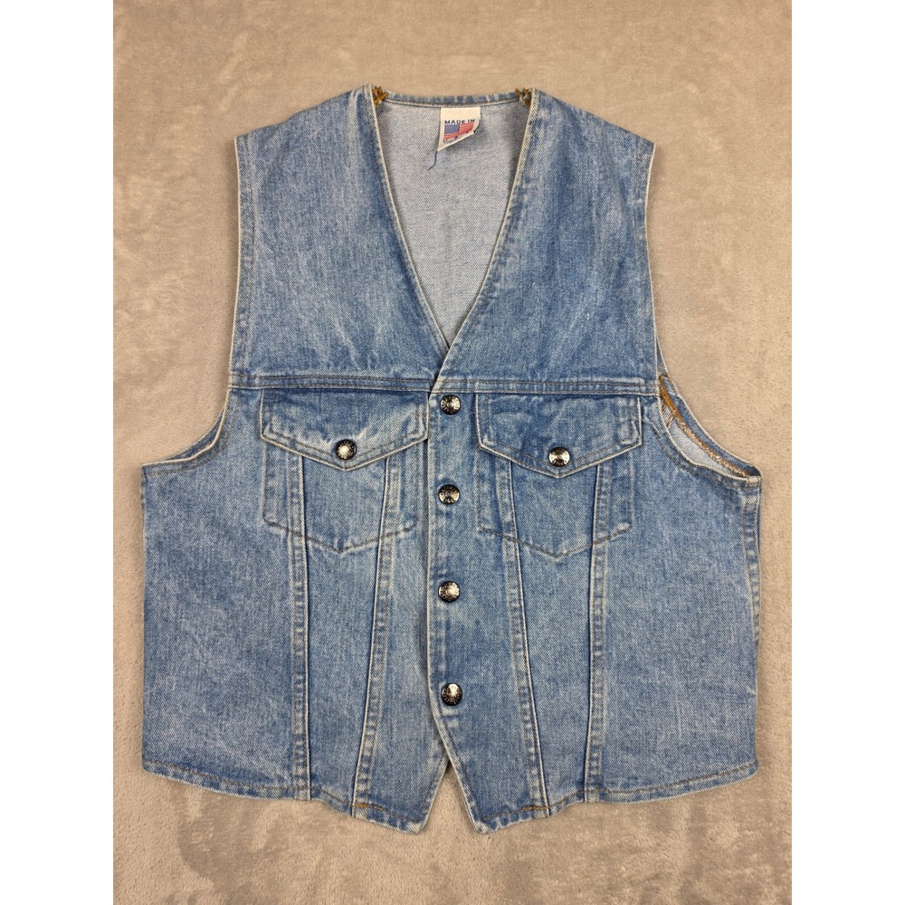 Vintage Tyca Denim Vest Mens S Blue Made in USA V-Neck Snap Front *Short